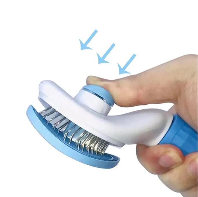 Self-Cleaning Pet Grooming Brush for Dogs & Cats - Bent Needle Bristles for Shedding & Massage - Easy to Clean, Durable Design (Blue)