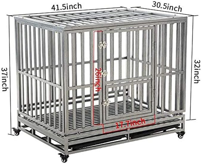 LUCKUP 42" Heavy Duty Dog Cage Metal Kennel and Crate for Medium and Large Dogs Pet Playpen with Four Lockable Casters Indoor Silver