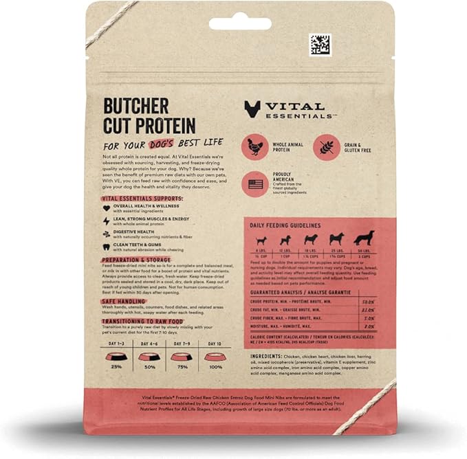 Vital Essentials Freeze Dried Raw Dog Food, Chicken Mini Nibs Entree, 5.5 oz