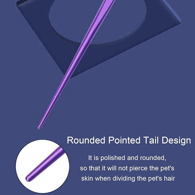 Round tooth metal dog comb is used for pet hair comb of dogs and cats to remove hair knots and entanglement. Professional pet hair comb styling comb(purple)