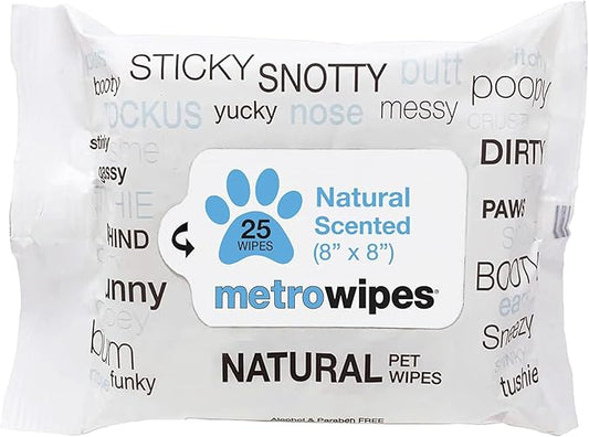 Metro Paws Unscented Dog Wipes, 25 Extra Large & Thick Cleaning Wipes Ideal for Cats and Dogs, for Paws, Butt, Ears and Eyes