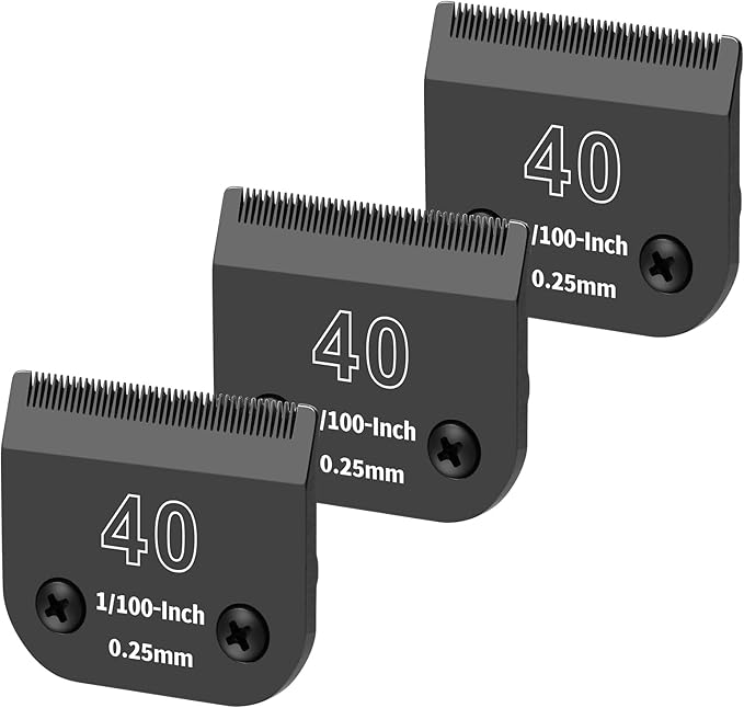 3 Pack 40# Detachable Dog Grooming Steel Blades,Compatible with Andis,Oster A5,Wahl KM-10 Series,Cut Length 1/100" 0.25MM (Black)