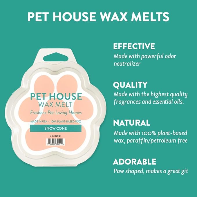One Fur All Pet House Wax Melts - Snow Cone Pack of 4 - Odor Eliminating, Long-Lasting Scented, Pet-Friendly, Natural