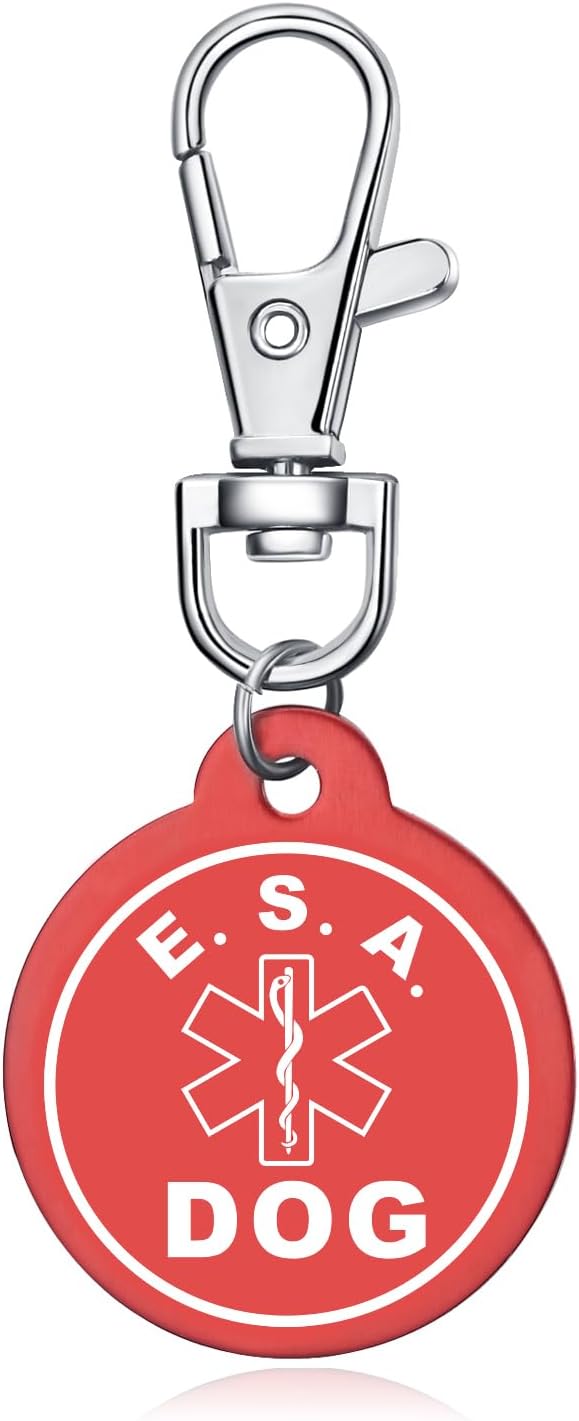 Emotional Support Animal Id Tag, ESA Dog Tag Keychain Metal pet Keychain with Laser Engraving Red Light Suitable for Dog Collar Cloth