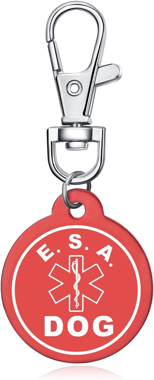 Emotional Support Animal Id Tag, ESA Dog Tag Keychain Metal pet Keychain with Laser Engraving Red Light Suitable for Dog Collar Cloth