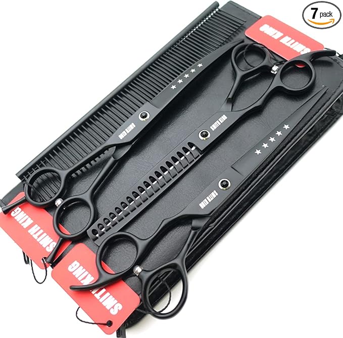 7.0 inches Professional Dog Grooming Scissors Set Straight & Curved & chunkers & comb 4pcs in 1 Set Left-handed
