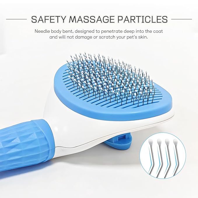 Self-Cleaning Slicker Brush,Pet Brush, Pet Massage Tool for Dogs Cats Rabbits Pet Grooming Shedding Brush Hair Care, Gentle on Skin (Blue)
