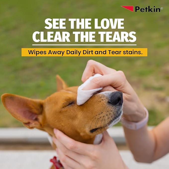 Petkin Jumbo Pet Eye Wipes, 80 Extra Moist Wipes - Gentle Eye Cleansing Wipes Remove Dirt, Discharge, & Tear Stains - Safe, Convenient, & Easy to Use Pet Wipes for Dogs, Cats, Puppies & Kittens
