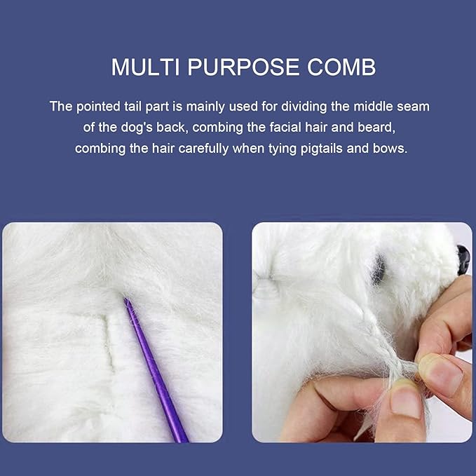 Round tooth metal dog comb is used for pet hair comb of dogs and cats to remove hair knots and entanglement. Professional pet hair comb styling comb(purple)