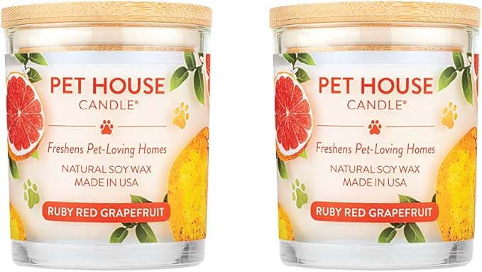 Pet House 9 oz Ruby Red Grapefruit Scented Pet Odor Candle, Clean Burning, Long Lasting, Plant Based Spring, Summer Scented Soy Candles, 60 Hour Burn Time, Pack of 2