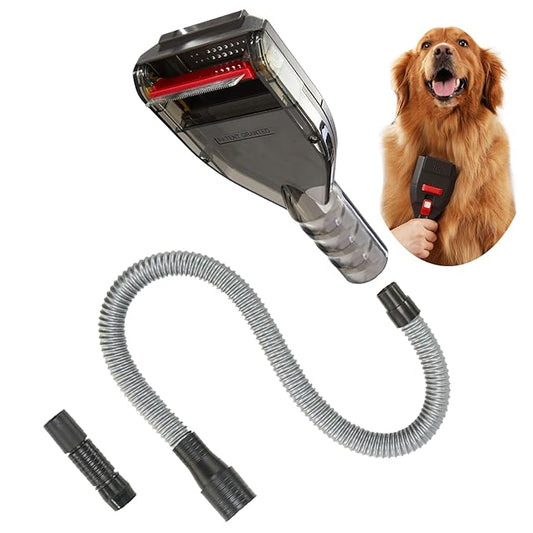 Pet Shedding Brush Vacuum Attachment, Grooming Tool Kit for Most Vacuums, Cat Dog Hair Deshedding Groomer with Extension Hose and Universal Adapters