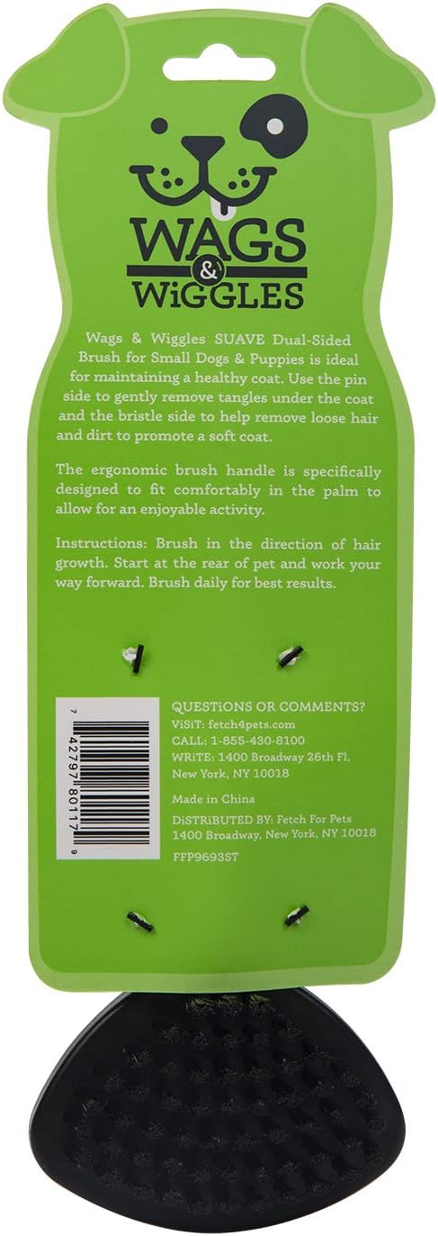 Wags & Wiggles Two-Sided Bristle and Squiggly Pin Brush for Small Dogs | Short Hair Dog Grooming Brush | Best 2-in-1 Grooming Supplies