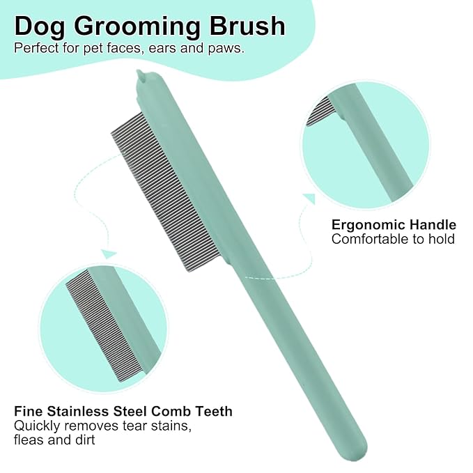 Cute Plastic Dog Comb with Stainless Steel Bristles and Furry Ears Design - Pet Grooming Tool for Removing Dirt and Tangles (Green)