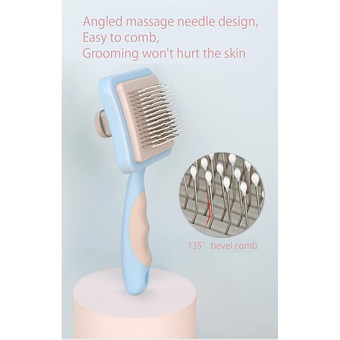 IOO Grooming Brush For Cat And Dog, Self Cleaning Slicker Brushes For Pet, Pet Grooming Brush Can Gently Removes Loose Undercoat, Mats Tangled Hair Slicker Brush for Pet Massage Cleaning (blue)