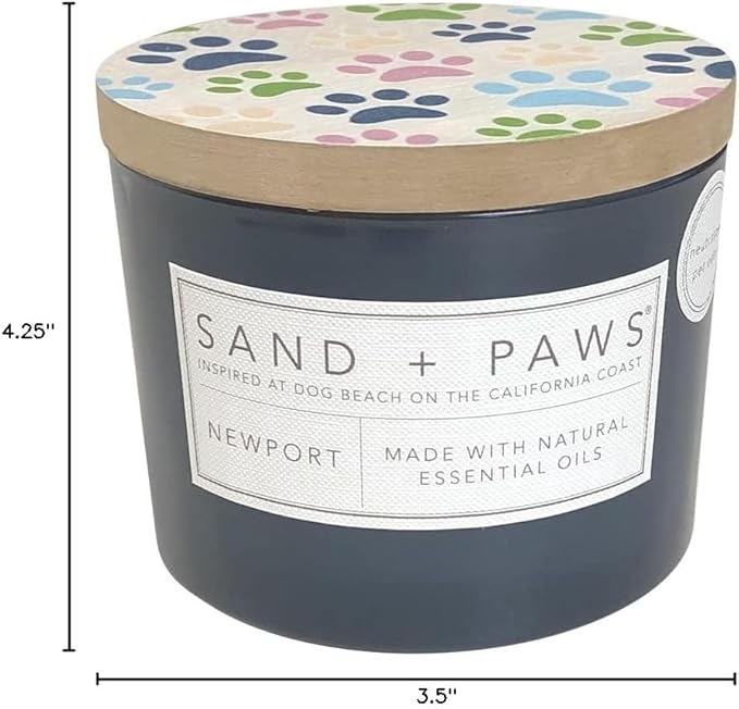 Sand + Paws Scented Candle - Newport - Additional Scents and Sizes –Luxurious Air Freshening Jar Candles Neutralize pet Odors and Enhance Home décor – 100% Cotton Lead-Free Wicks - 12 oz