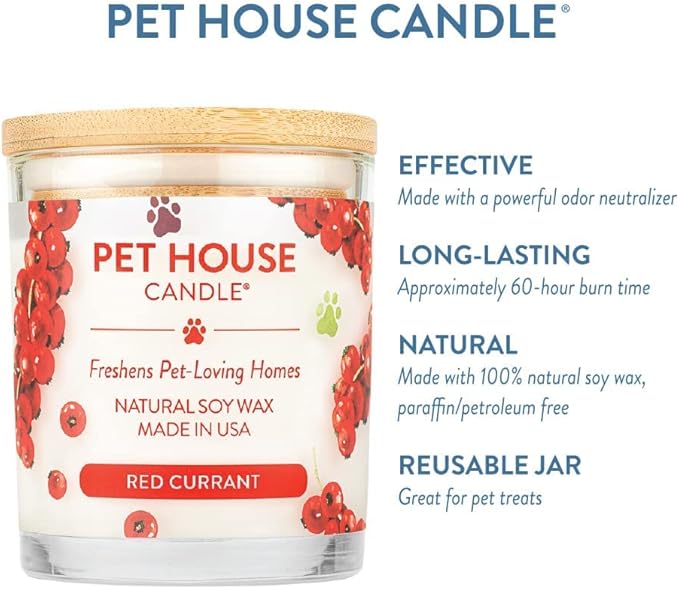 One Fur All Pet House Candle 2 Pack - Plant-Based/Soy Candle - Clean Burning Scented Candles, Long Lasting Pet Odor Candle for Home - Red Currant