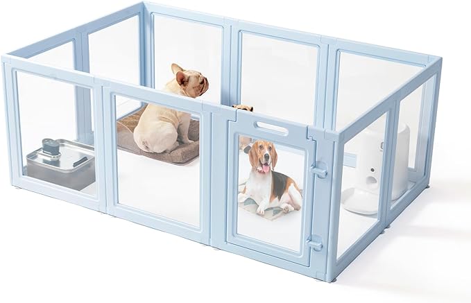 DIY Clear Acrylic Dog Playpen House,Quick Easy Assembly and Disassembly,Strong Floor Suction,Indoor and Outdoor Use,Easy Cleansing Puppy Fence (Sky Blue, 23.6" H, 10PCS)