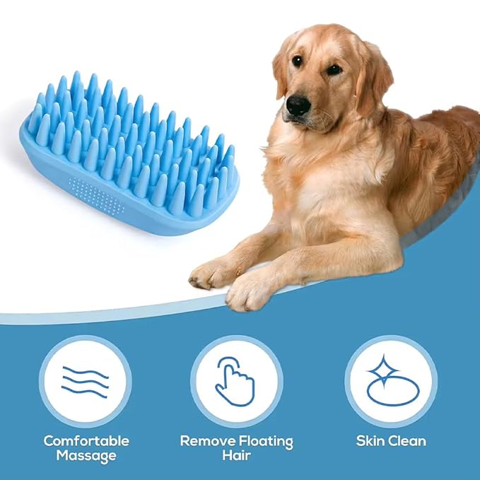 Dog Bath Brush, Pet Silicone Shampoo Brush, Rubber Shower Wash Curry Brush, Soft Shedding Bathing Brush Removes Loose & Shed Fur, for Short Long Haired Dogs Cats Massage Comb