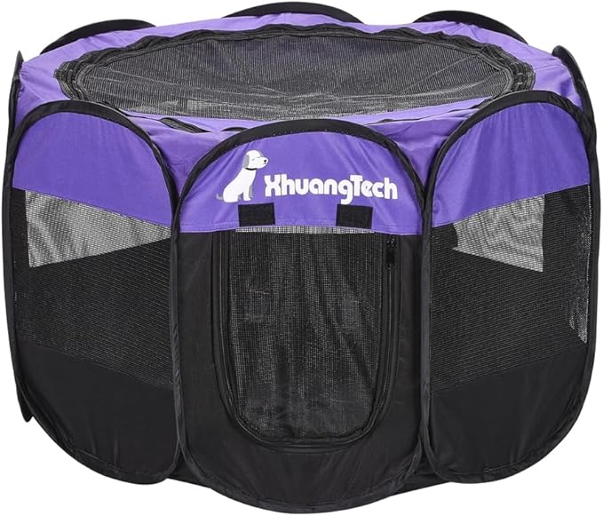 Foldable Pet Dog Playpen, Pop Up Portable Cat Playpen, Indoor/Outdoor for Kitten Puppy Play Pen, Cats Crate Tent with Carrying Bag, 600D Oxford (Purple + Black, Medium (31.5"x31.5"x23"), 8)