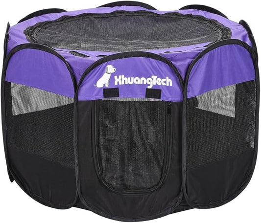 Foldable Pet Dog Playpen, Pop Up Portable Cat Playpen, Indoor/Outdoor for Kitten Puppy Play Pen, Cats Crate Tent with Carrying Bag, 600D Oxford (Purple + Black, Medium (31.5"x31.5"x23"), 8)