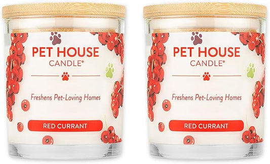 One Fur All Pet House Candle 2 Pack - Plant-Based/Soy Candle - Clean Burning Scented Candles, Long Lasting Pet Odor Candle for Home - Red Currant