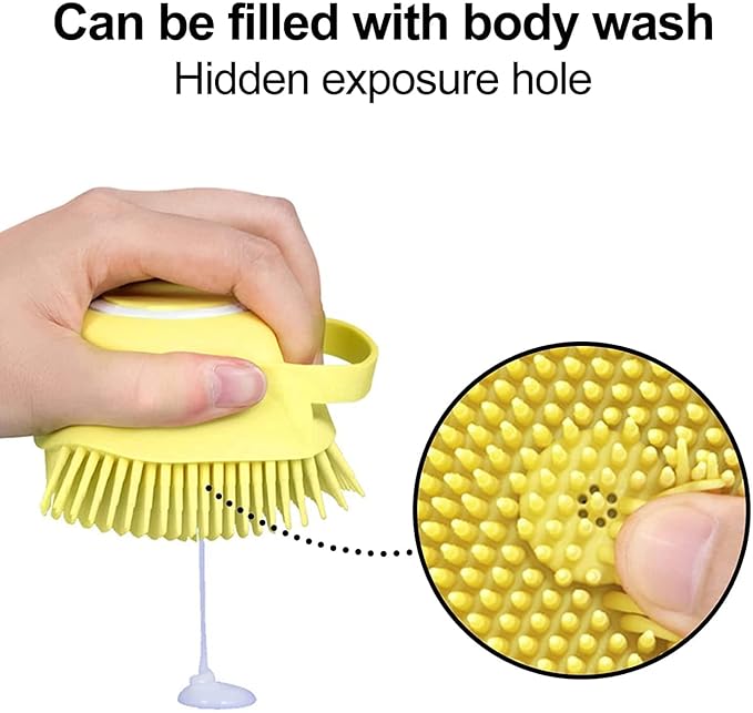 Silicone Pet Grooming Brush for Short and Long-Haired Dogs, Cats, and Puppies - Cleaning and Washing (Yellow)