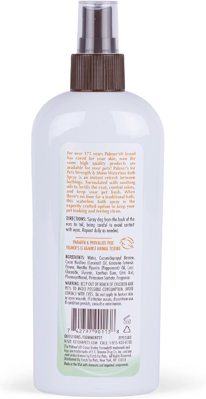 Palmer's for Pets Coconut Oil Formula Strength & Shine Waterless Bath Spray for Dogs, Coconut No Rinse Waterless Dry Dog Spray for Instant Refresh Without a Bath, Bath Spray for Dogs - 8 oz (FF15583)