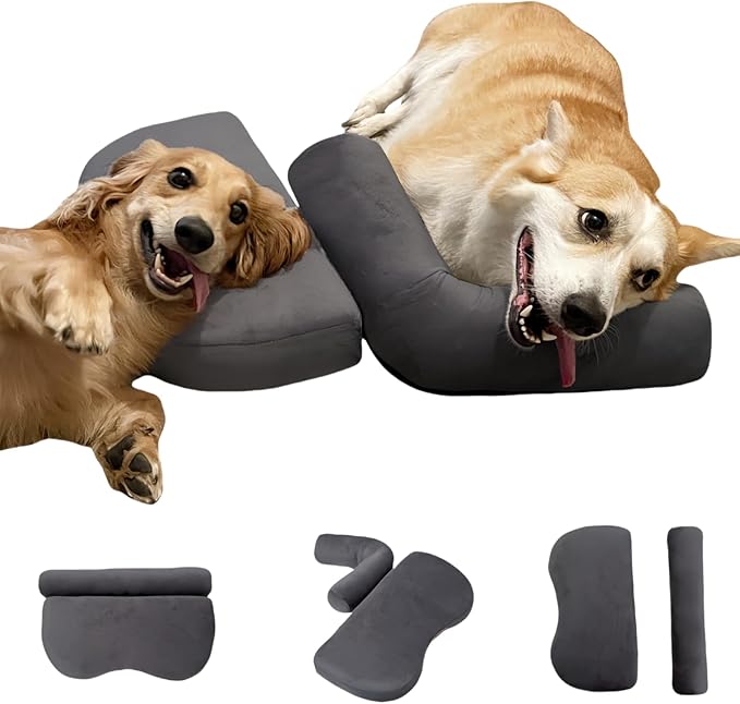 Dog pillow suitable for large dogs, multi-functional for people and pets, beneficial for cervical spine / neck, portable U-shaped pillow. Super soft high density soothing, improves joints(Gray,Large)