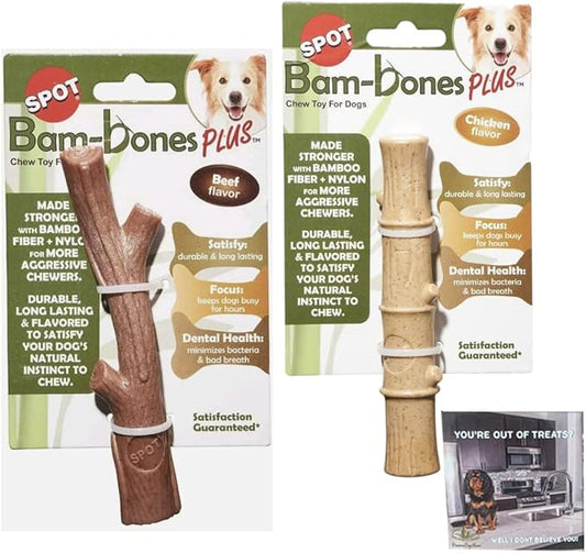 SPOT Bambones Bamboo Plus Bamboo Stick 2 Pack Bundle – Easy Grip Durable Dog Chew Toy for Aggressive Chewers & Puppies –A Non Splintering Alternative to Real Wood - Medium