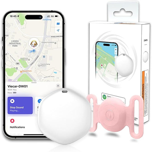 GPS Tracker for Dogs, Mini GPS Cat Tracker, Dog Tracking tag with Holder, No Monthly Fee,Work with Apple Find My(iOS Only),Dog Tracking Device,Anti-Lost,Finder Tag for Vehicles/Pets/Kids/Items (Pink)