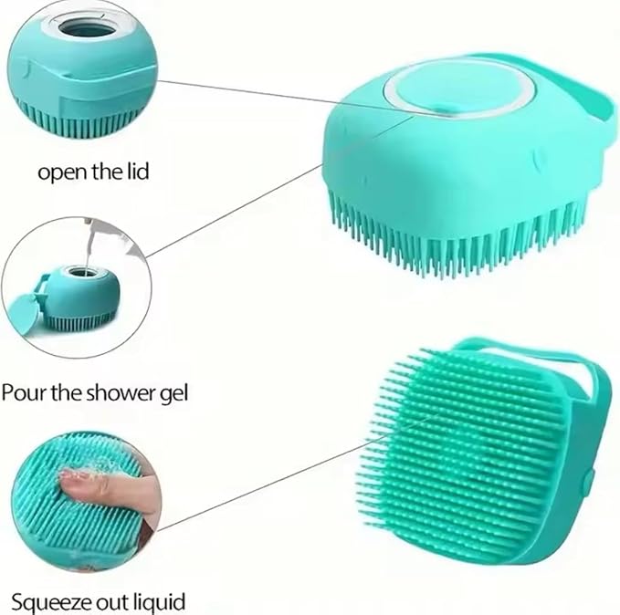 Pet Grooming Bath Brush with Shampoo Dispenser – Soft Silicone Scrubber for Dogs & Cats – Gentle Cleaning, Shedding, and Bathing Tool for Pets