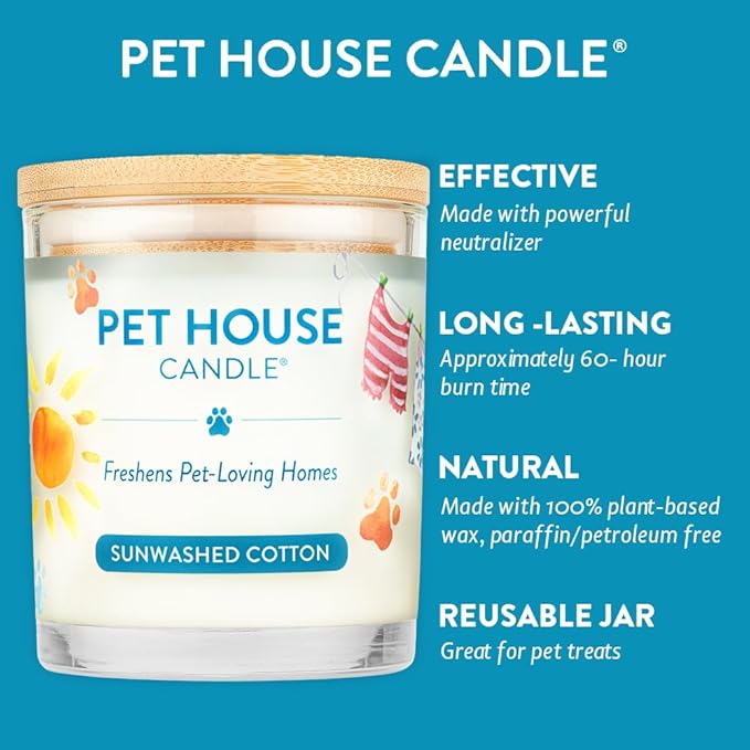 One Fur All Value Pack - Pet Friendly Candles, Room Spray and Car Air Freshener, Long Lasting Plant-Based Pet Odor Candles for Home - Sunwashed Cotton