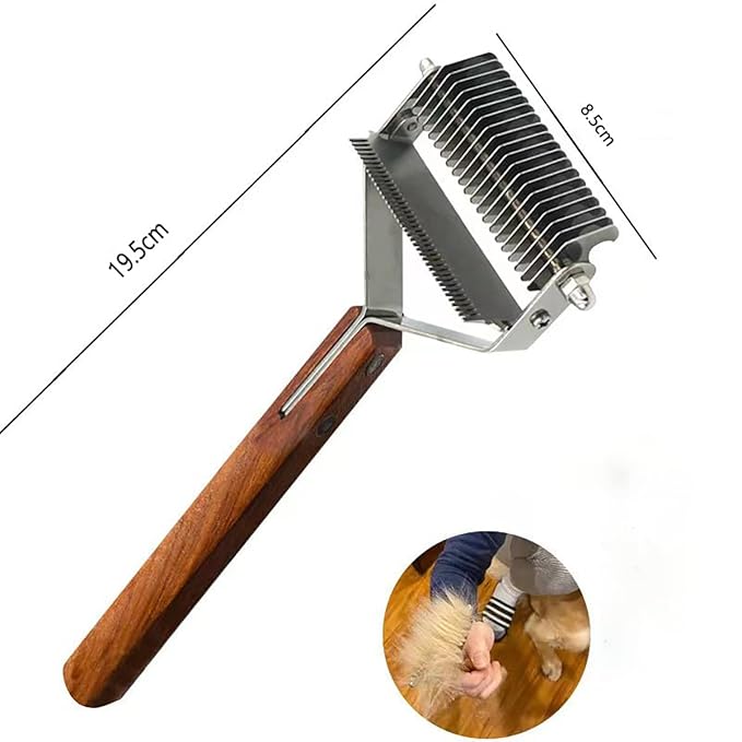Pet Dematting Comb – 20-Tooth Stainless Steel Grooming Rake for Dogs & Cats, Effective for Medium to Long-Haired Breeds, Tangle & Shedding Control, Anti-Slip Wooden Handle