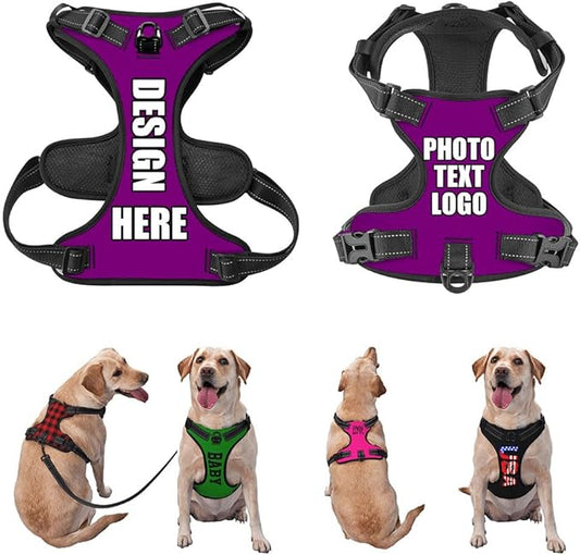 Custom Breathable Pet Chest Harness with Optional Leash, Customize No-Pull Dog Harnesses with Your Personalized Design, Personalize Pet Towing Vest with Mesh Fabric, PurePurple, XL