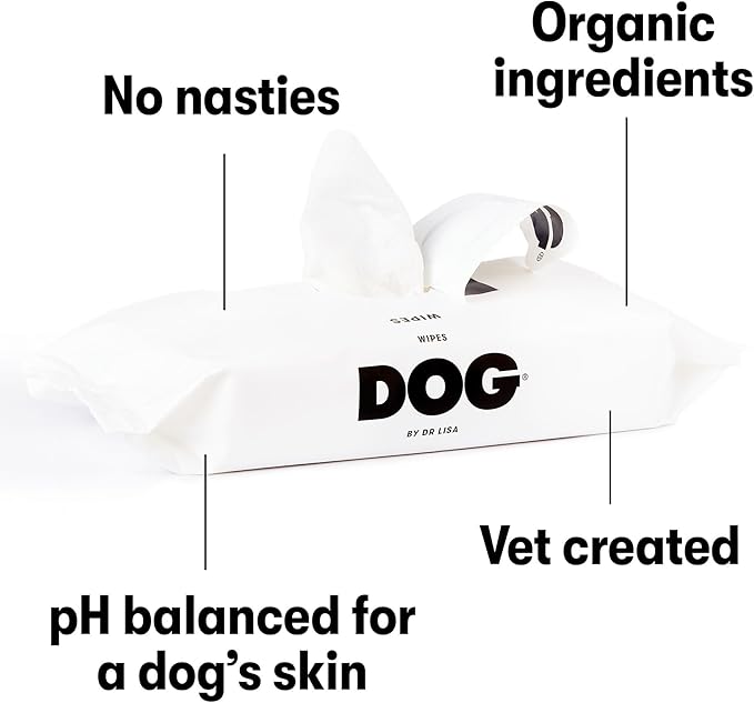 DOG by Dr Lisa - Dog Travel Wipes - Plant-Based - Natural Bathing Wipes for Dogs - Made from 100% Compostable Bamboo - Vet-Created - Vegan - Non-Toxic - Travel Size - Carton (20 per Box)