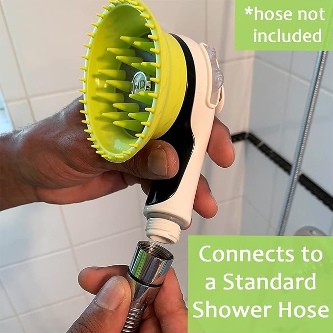 WD Handheld Shower Brush with On/Off Switch | Shield Water While Brushing and Washing Simultaneously | Dog Washing Shower Attachment
