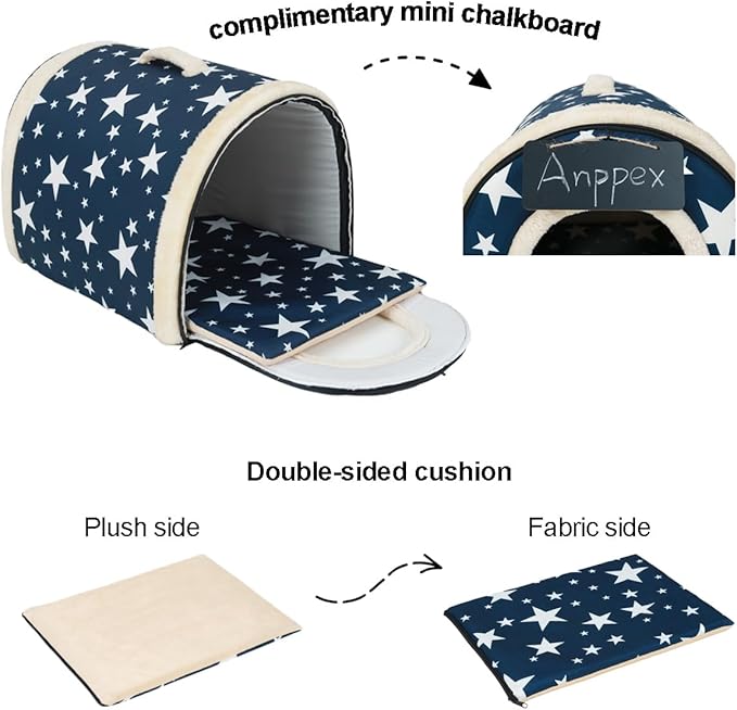 ANPPEX Large Igloo Dog House Indoor,2XL Size Dog Cave for Large and Medium Dogs,2-in-1 Washable Covered Dog Bed,Blue