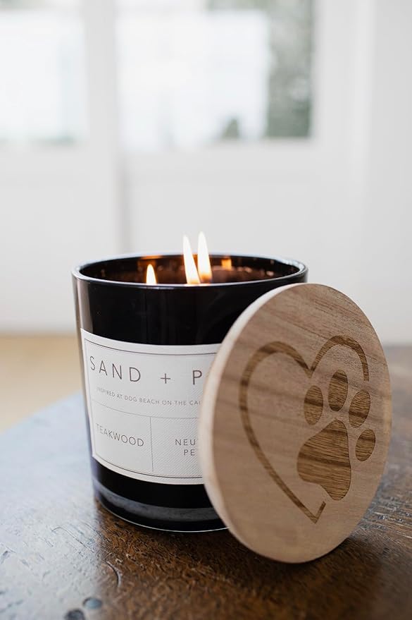 Sand + Paws Scented Candle - Teakwood - Additional Scents and Sizes –Luxurious Air Freshening Jar Candles Neutralize pet Odors and Enhance Home décor – 100% Cotton Lead-Free Wicks - 21 oz