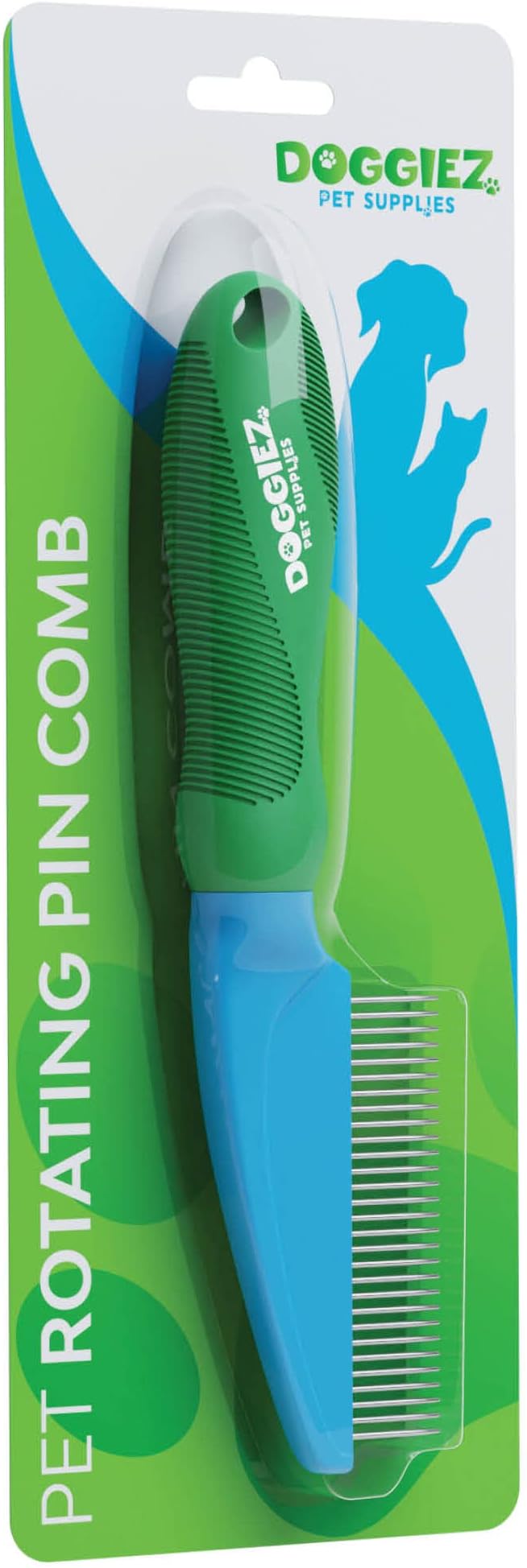 Rotating Pin Detangling Comb for Dogs & Cats - Detangler Grooming Tool Dematting Comb - Stainless Steel Metal Teeth Matted Fur, Knots, Tangles and Undercoat Shedding