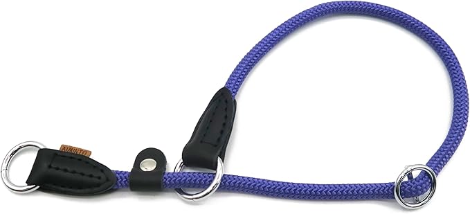 Braided Rope Collar, Training Dog Collar, Round Martingale Collar, Slip Collar with Adjustable Stopper and Slidable Stop Ring - Ideal for Medium Dogs (M(1/3") - 18" Long, Purple)