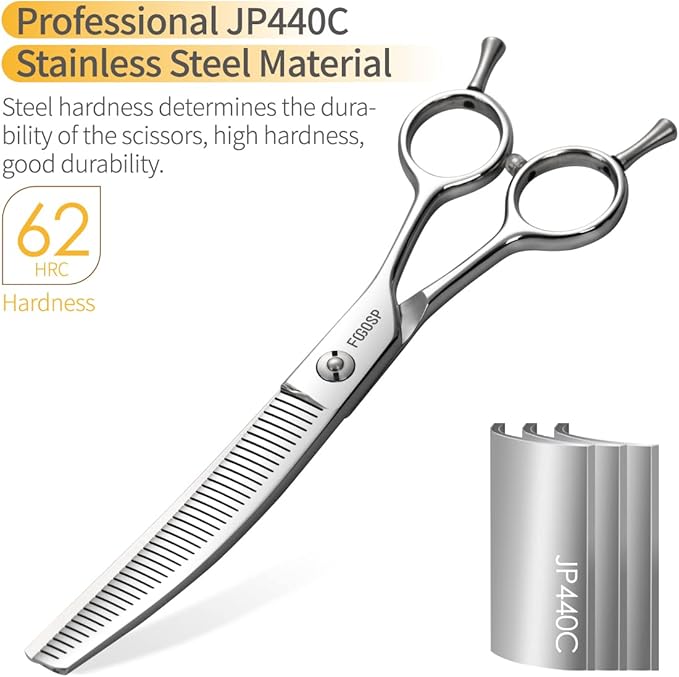 Curved Thinning Shears 7'' Fluffers Scissors Professional Grooming Shears for Dogs Japan 440C 50% Thinning Rate 42 Teeth (Polish)
