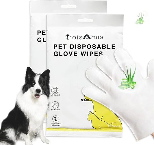 Pet Dogs Wipes Gloves 12PCS Cleaning, Cat Wipes Dog Bath Wipes, Dry Cleaning Gloves for Cats&Dogs, Pet Wash Free Gloves, Pet Bath Gloves,Pet Fur Care, Aloe Extra Nourish and Cleaning 2Pack