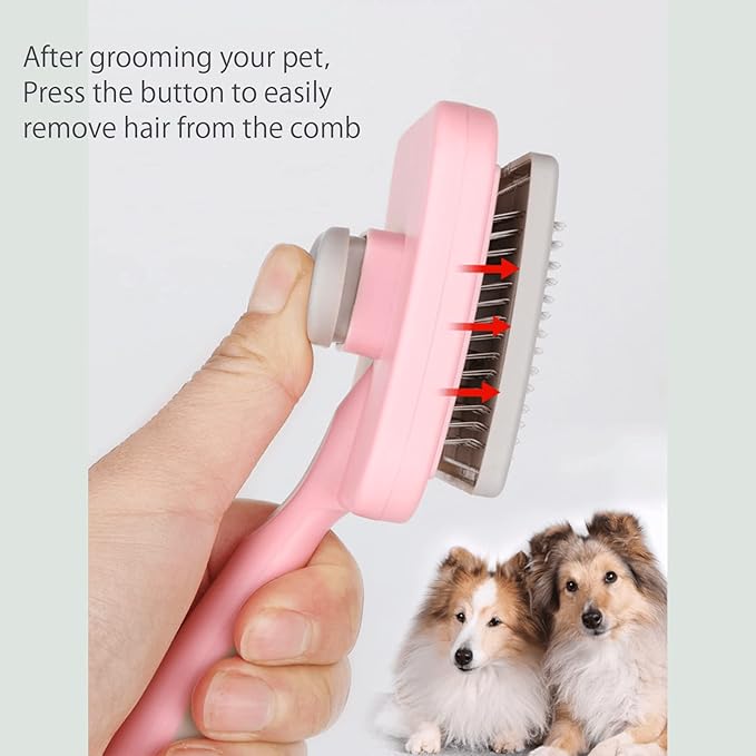 IOO Grooming Brush For Cat And Dog, Self Cleaning Slicker Brushes For Pet, Pet Grooming Brush Can Gently Removes Loose Undercoat, Mats Tangled Hair Slicker Brush for Pet Massage Cleaning (pink)