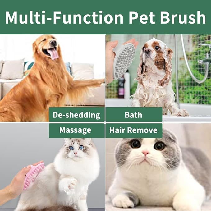 Upgraded Dog Grooming Brush, Pet Shampoo Bath Brushes with Adjustable Handle for Massage Shedding Long Short Haired Large Medium Small Dogs Puppy Cats (Grey 1PC)