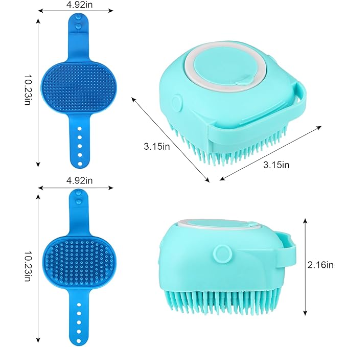 VIWIK 3PCS Dog Grooming Brush Set (Blue) - Scrubber with Adjustable Ring Handle for Bathing and Massaging Long/Short Haired Dogs and Cats, Christmas Gifts