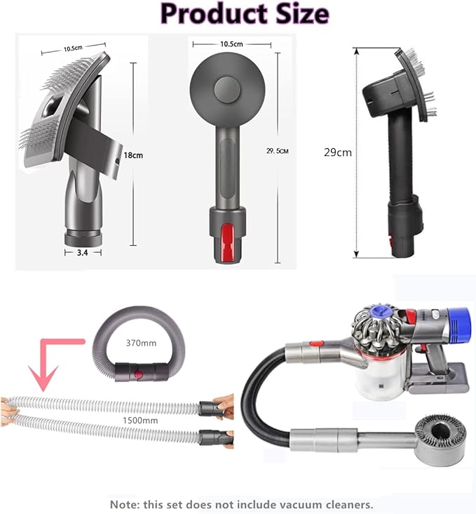 Dog Cat Short Hair Groom Brush Tool Attachment Kit Compatible with Dyson V7(SV11)、V8(SV10)、V10(SV12)、V11(SV14) 、V15, Hair Removal Brush, Extension Hose, Switch Trigger Lock