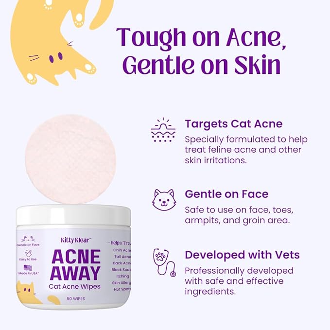 Cat Chin Acne Wipes, Feline Acne Treatment (50 Wipes), Pink