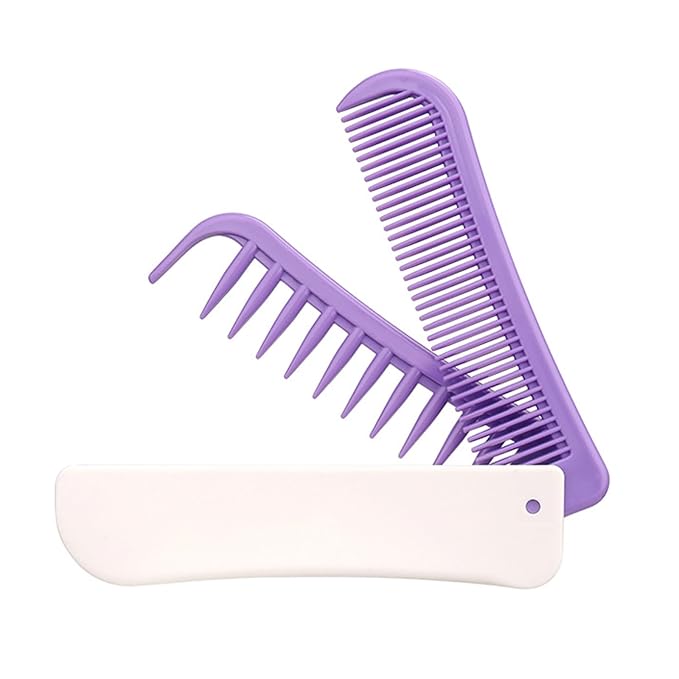 Foldable Dual-Head Puppy Brush, Small Dogs Interchangeable Combs Soft Bristles Portable Grooming Tool, Fit for Yorkie Shih Tzu Maltipoo Maltese (White and Purple)