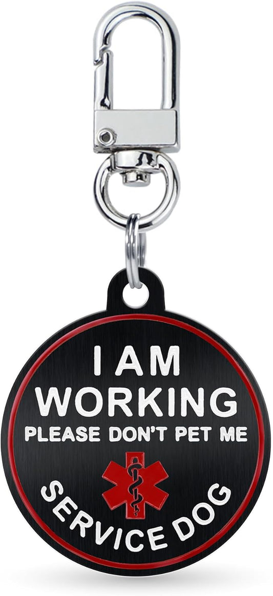 Service Dog ID Tag for Small & Large Dogs - Emotional Support ESA Medical Alert Collar Accessory - Durable Stainless Steel Service Animal Tag - I am Working Service Tag in Black Small