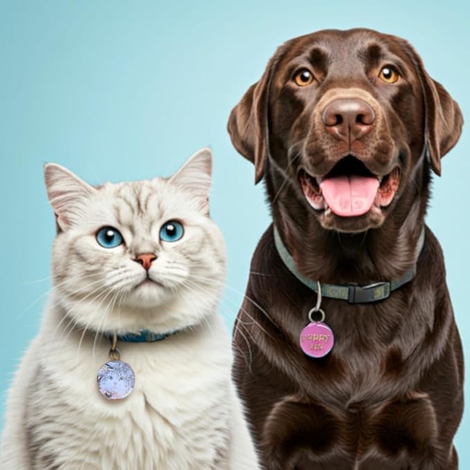 Pet Name Tags Personalized, ID Tags DIY kit for Dog&Cat, Customered Dog Tags with QR Code | Dynamic Profiles | Privacy Protected | Souvenir | with Rings (Big Round)